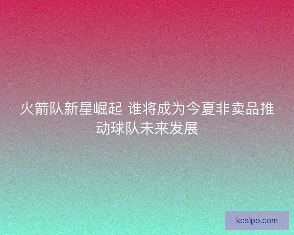火箭队新星崛起 谁将成为今夏非卖品推动球队未来发展